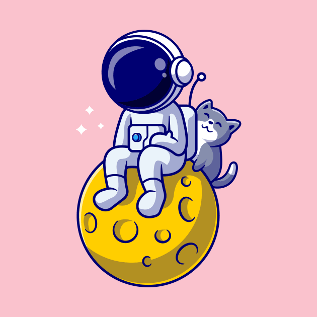 Astronaut And Cute Cat Cartoon by Catalyst Labs