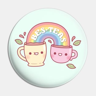 Cute Teacups Bes Teas Besties Pun Rainbow Pin