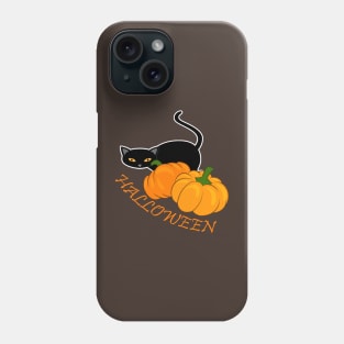 Halloween black cat with pumpkins Phone Case