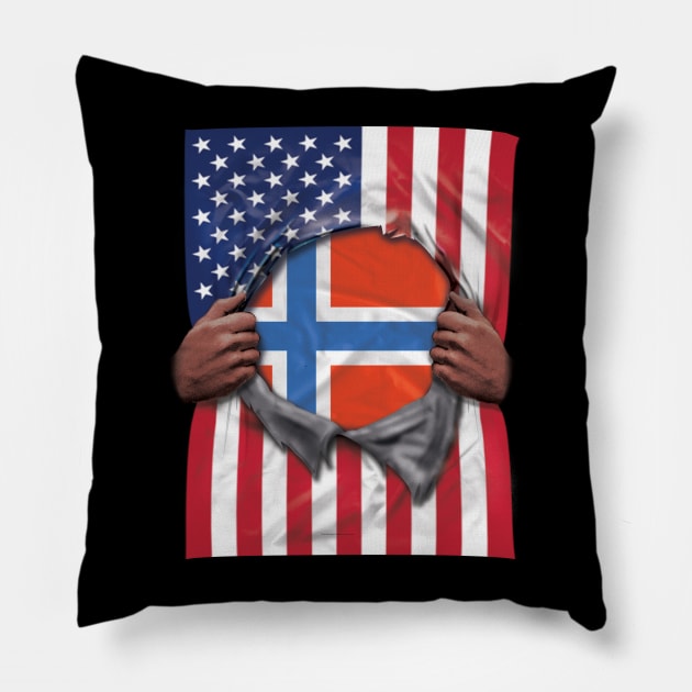 Norway Flag American Flag Ripped - Gift for Norwegian From Norway Pillow by Country Flags