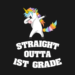 Back To School Trending Dabbing Unicorn Gift - Straight Outta 1st Grade T-Shirt