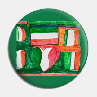 Italia flag surrounded by a love heart two squares ,two circles coloured background Pin