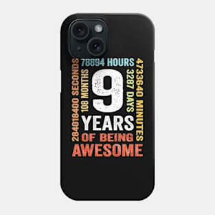 9th Birthday 9 Years Old Vintage Retro 108 Months Boy Girl T-Shirt Phone Case