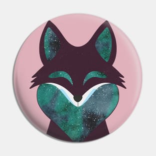 Celestial Fox Love - Cosmic Heart and Starry Night Sky Pin