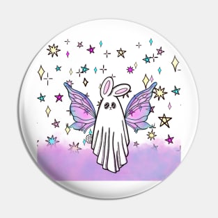 Ghost Bunny Fairy in Cotton Candy Clouds & Star Confetti Pin