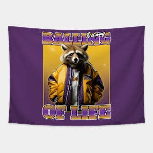 Funny Raccoon Baller Tapestry