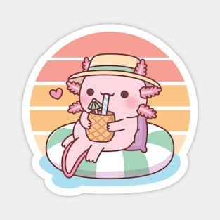 Cute Axolotl Chilling On Pool Float Summer Vibes Magnet