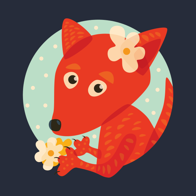 Cute Fox And Flowers by Boriana Giormova