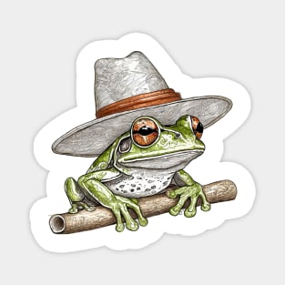 cute country grumpy frog wearing a hat Magnet