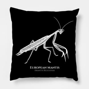 Praying Mantis with Common and Latin Names - on black Pillow