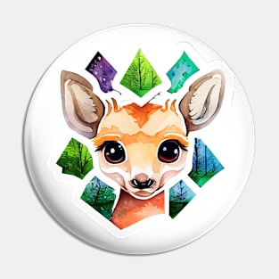 Cute Deer with Geometric Watercolor Forest Pin