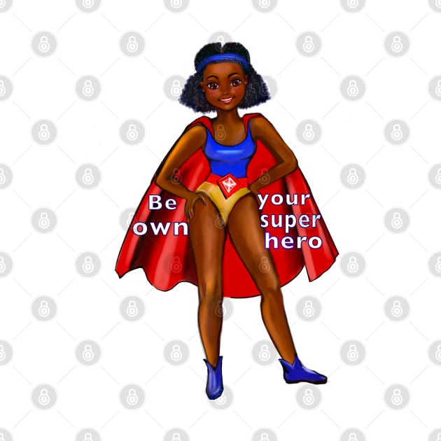 Be your own superhero 2 - Black anime superhero girl with red cape ! beautiful  black girl with Afro hair, brown eyes, Cherry pink lips and dark brown skin. Hair love ! by Artonmytee