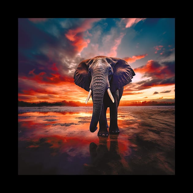 Elephant at Sunset by Geminiartstudio