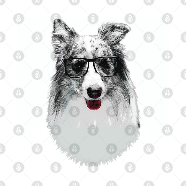 Smart Border Collie Dog with Glasses by doglovershirts