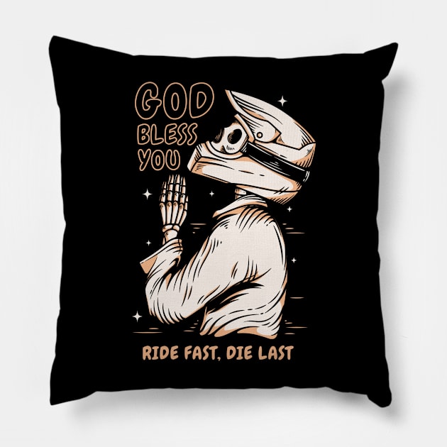 skeleton pray before riding fast Pillow by drydenshops