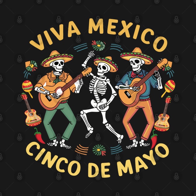 Viva Mexico Cinco De Mayo Colorful Dancing Skeletons Design by TF Brands