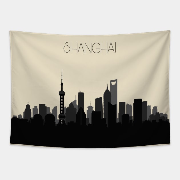 Shanghai Skyline Tapestry by inspirowl