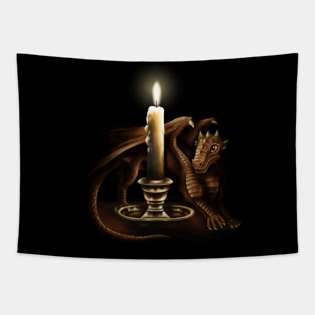 Baby Dragon | Still Life - Dragon by Candle Light Tapestry by Shirin Illustration