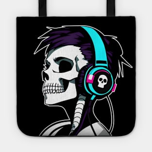 Girl Skull With Headphones, Violet, light blue | Listening Music Tote