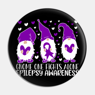 Epilepsy Awareness Gnome One Fights Alone Pin