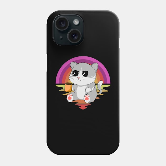 Kitty With Coffee Sunset Phone Case by RockReflections