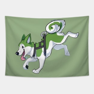 Green Husky Running Tapestry