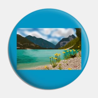 Beach and Mountains Digital Painting Pin