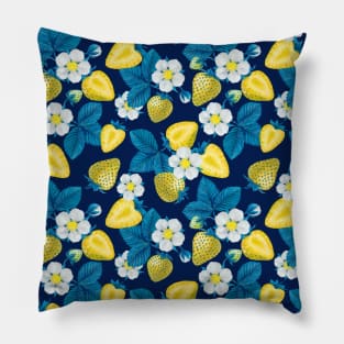 Yellow strawberries on dark blue Pillow