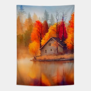 Colorful Autumn Landscape Watercolor 22 Tapestry