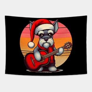 Perro Schnauzer navideño con guitarra 2 Tapestry