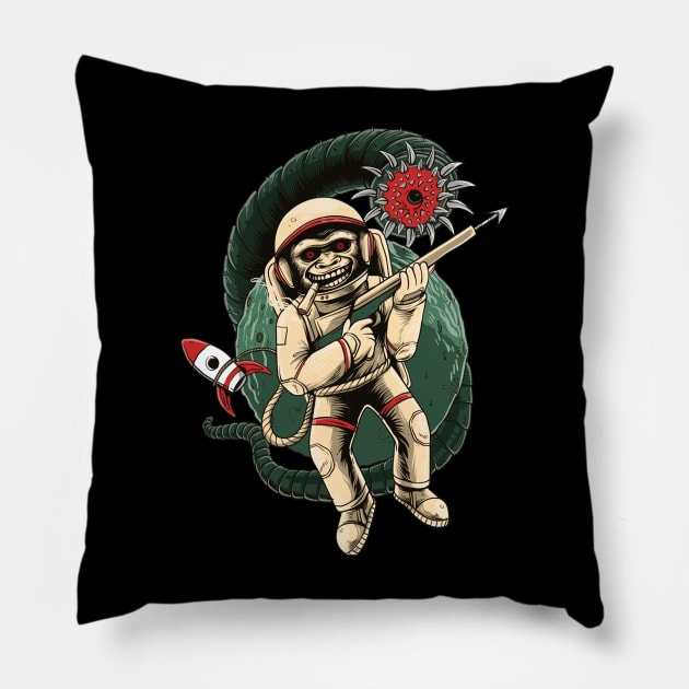 Space Ape Hunter Pillow by Mooxy