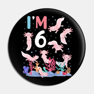 Axolotl Fish 6th Birthday I'm 6 Years Old lets party Axolotl Pin