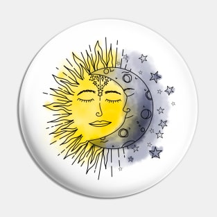 Celestial Sun Moon Watercolor Pin