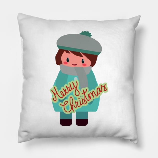 Chibi boy wishes you a Merry Christmas Pillow by Missing.In.Art