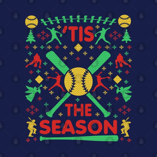 Funny Softball 'Tis the Season Ugly Christmas Sweater Party Shirt by TeeCreations