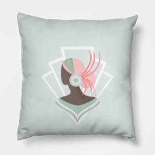 Art Deco lady with pink hair Pillow