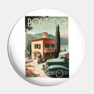 Positano Italy Vintage Travel Art Poster Pin