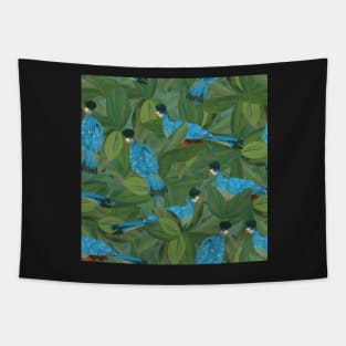 Great blue turacos in the trees Tapestry