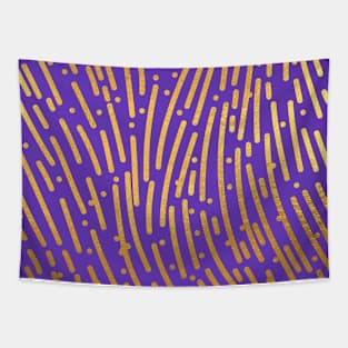 Deep Purple Gold colored abstract lines pattern Tapestry