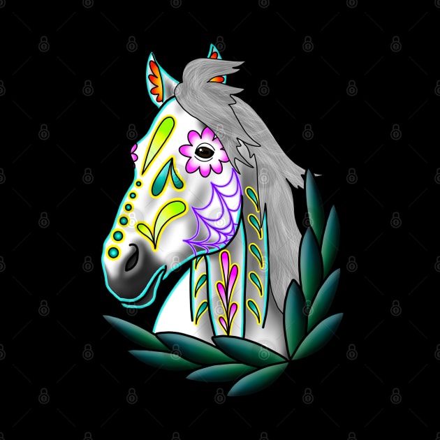 Day of the Dead White Sugar Skull Horse by prettyinink