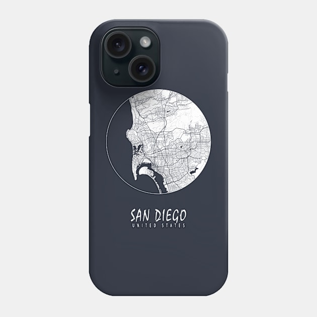 San Diego, California, USA City Map - Full Moon Phone Case by deMAP Studio