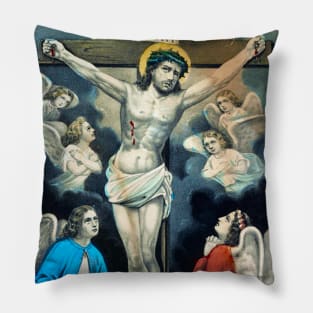 Christ on the Cross with his devotees in prayer Pillow