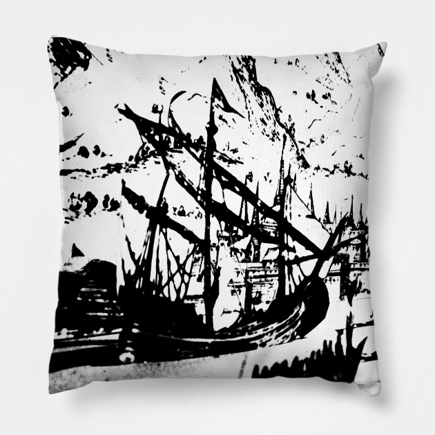Abstract Black And White Pirate Ship Pirate Ship Pillow