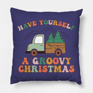 Groovy Christmas Truck Pillow