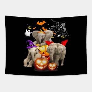 Funny Witch Three Elephants Halloween Elephant Lover Gifts Tapestry