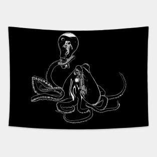 Surrealistic octopus artwork with astronaut Tapestry