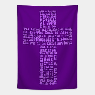 Funky Purple Retro Style Names of Jesus Cross Tapestry