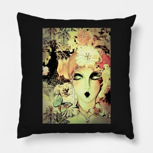 70s art poster deco print pastel fashion model Pillow