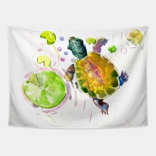 Little Turtle and Lily PAds Tapestry