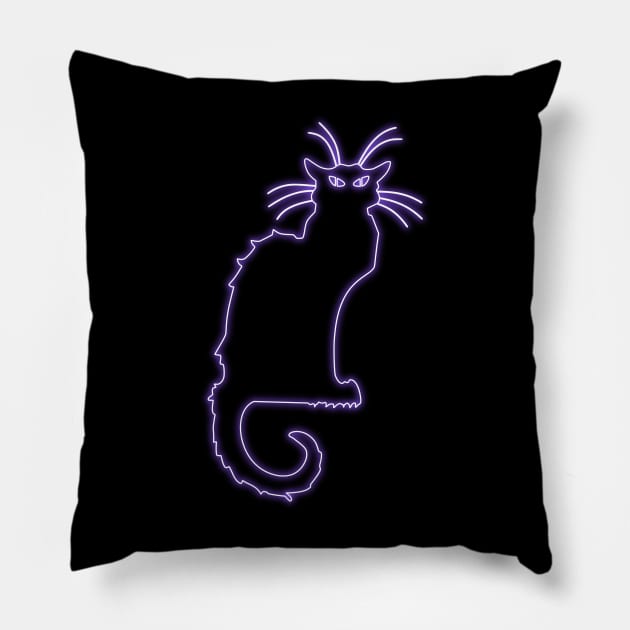 Chat Noir violet neon Pillow by la chataigne qui vole ⭐⭐⭐⭐⭐